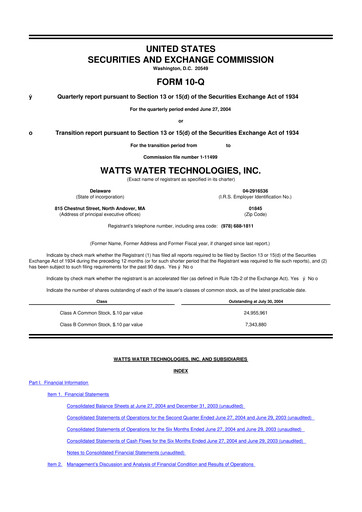 Thumbnail Watts Water Technologies
 10-Q Quarterly Report FY 
