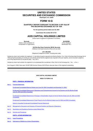 Vorschaubild AXIS Capital
 10-Q Quartalsbericht  