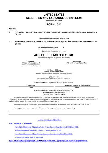 Thumbnail Axcelis Technologies
 10-Q Quarterly Report FY 