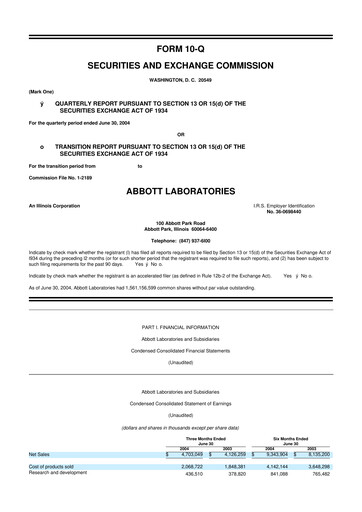 Thumbnail Abbott Laboratories 10-Q Quarterly Report FY 