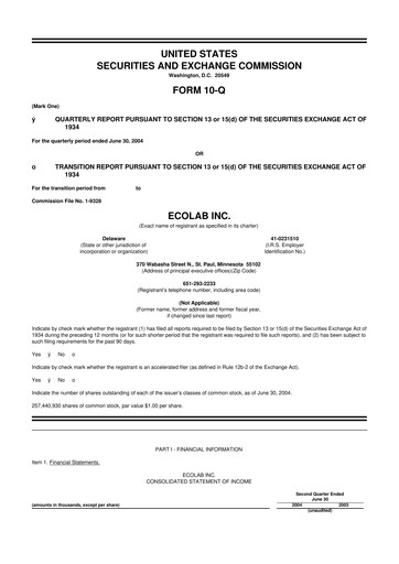 Thumbnail Ecolab 10-Q Quarterly Report FY 