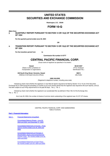 Miniature Central Pacific Financial 10-Q Rapport trimestriel  