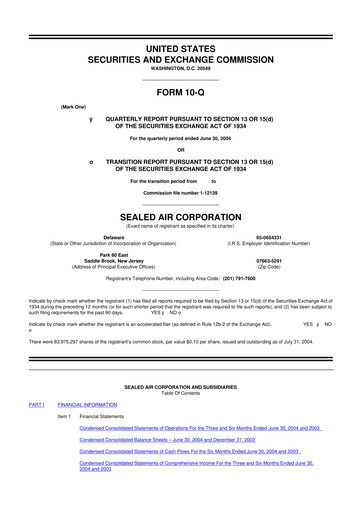 Miniature Sealed Air
 10-Q Rapport trimestriel  