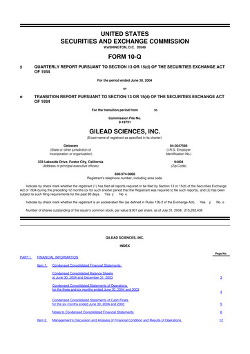 Thumbnail Gilead Sciences 10-Q Quarterly Report FY 