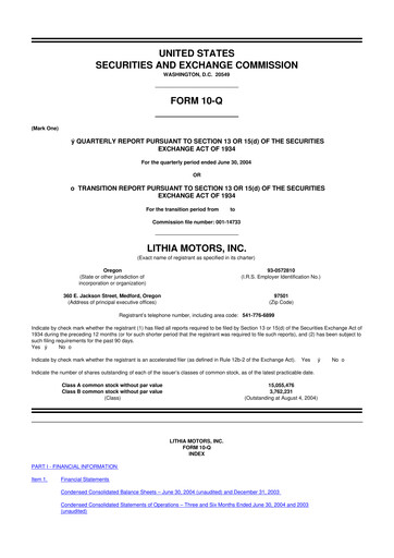 Thumbnail Lithia Motors 10-Q Quarterly Report FY 