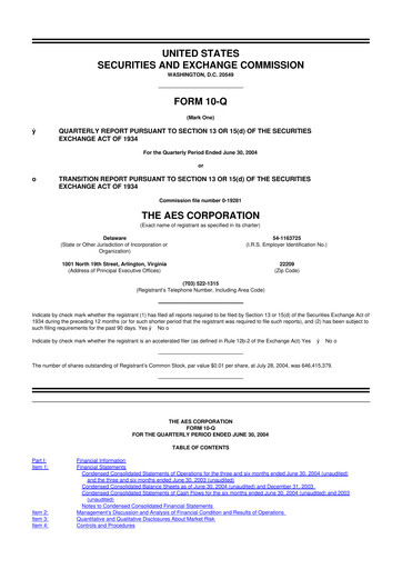 Thumbnail AES 10-Q Quarterly Report FY 