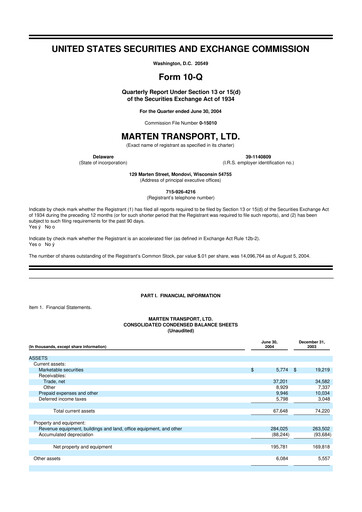 Thumbnail Marten Transport 10-Q Quarterly Report FY 