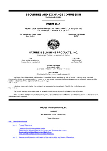 Thumbnail Nature's Sunshine Products 10-Q Quarterly Report FY 