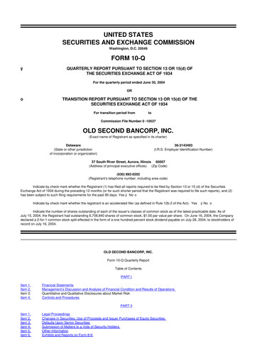 Vorschaubild Old Second Bancorp 10-Q Quartalsbericht  