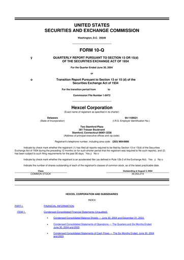 Thumbnail Hexcel
 10-Q Quarterly Report FY 
