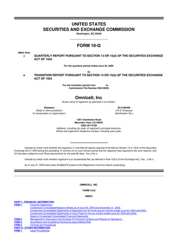 Thumbnail Omnicell
 10-Q Quarterly Report FY 