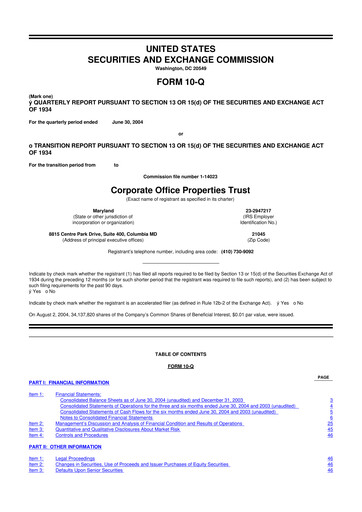 Miniature COPT Defense Properties 10-Q Rapport trimestriel  