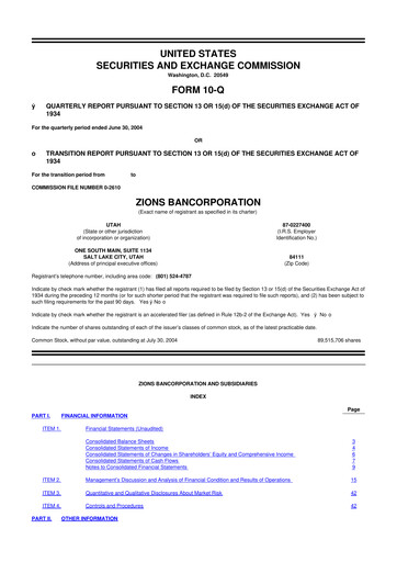Thumbnail Zions Bancorporation
 10-Q Quarterly Report FY 