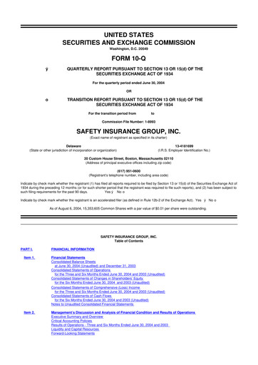 Thumbnail Safety Insurance
 10-Q Quarterly Report FY 