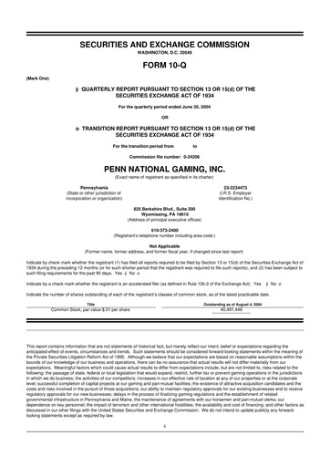 Thumbnail PENN Entertainment
 10-Q Quarterly Report FY 