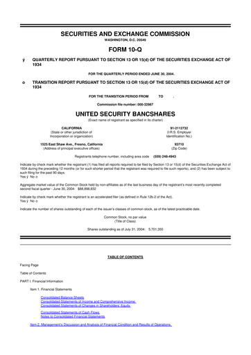 Thumbnail United Security Bancshares 10-Q Quarterly Report FY 