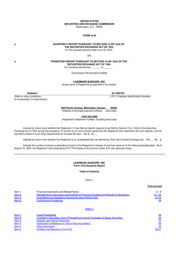 Thumbnail Landmark Bancorp 10-Q Quarterly Report FY 