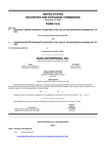 Thumbnail Rush Enterprises
 10-Q Quarterly Report FY 