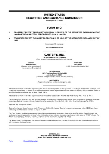 Thumbnail Carter's 10-Q Quarterly Report FY 