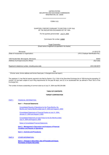 Thumbnail Target 10-Q Quarterly Report FY 