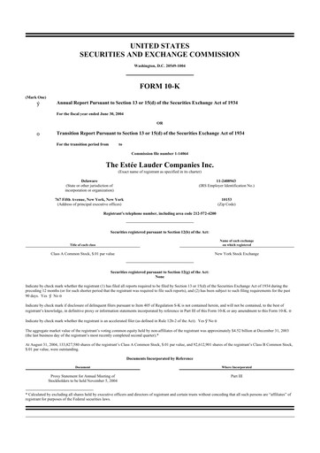 Thumbnail Estee Lauder 10-K Annual Report 