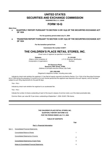 Thumbnail The Children's Place
 10-Q Quarterly Report FY 