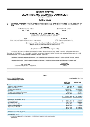 Thumbnail America's Car-Mart 10-Q Quarterly Report FY 