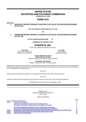 Thumbnail Synopsys 10-Q Quarterly Report FY 