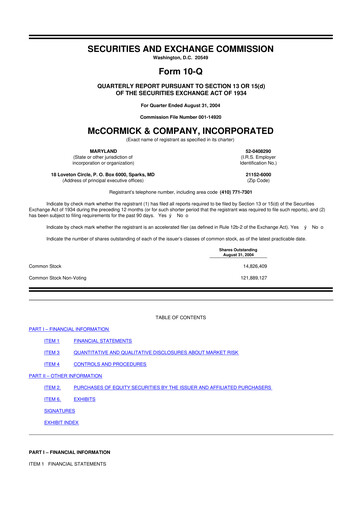 Thumbnail McCormick & Company
 10-Q Quarterly Report FY 