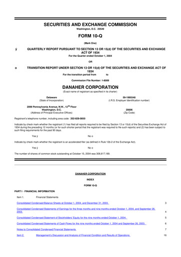 Thumbnail Danaher 10-Q Quarterly Report FY 