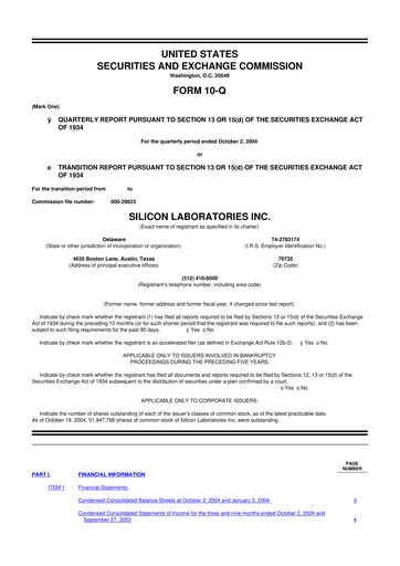 Thumbnail Silicon Labs
 10-Q Quarterly Report FY 