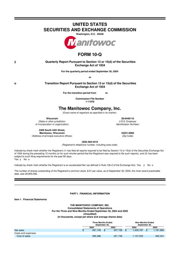 Thumbnail The Manitowoc Company
 10-Q Quarterly Report FY 