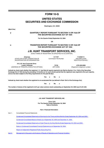 Thumbnail J. B. Hunt
 10-Q Quarterly Report FY 