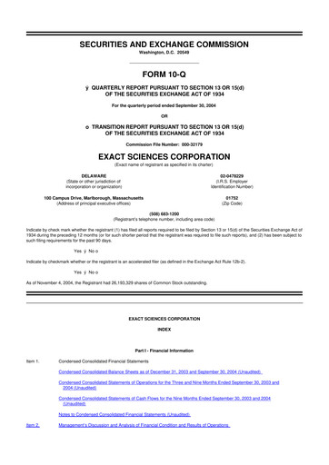Vorschaubild Exact Sciences 10-Q Quartalsbericht  