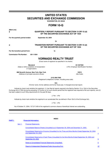 Miniature Vornado Realty Trust
 10-Q Rapport trimestriel  