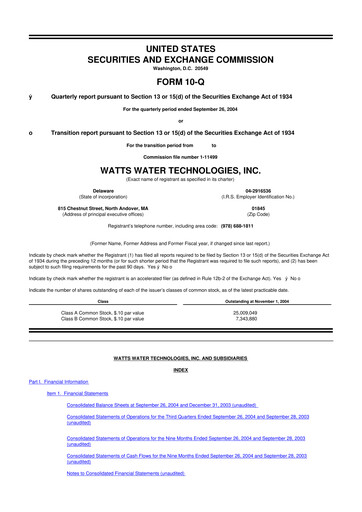 Thumbnail Watts Water Technologies
 10-Q Quarterly Report FY 