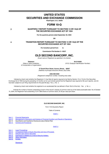Vorschaubild Old Second Bancorp 10-Q Quartalsbericht  