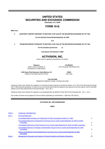 Thumbnail Activision Blizzard 10-Q Quarterly Report FY 