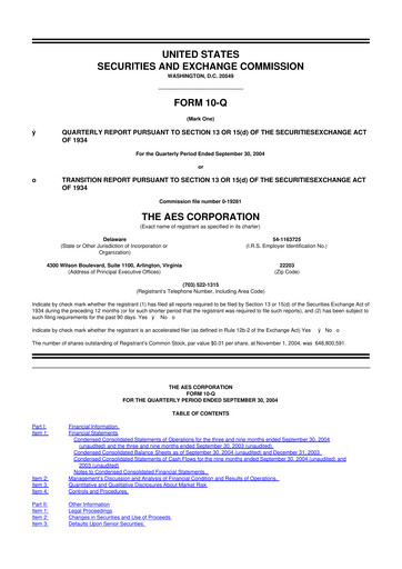 Thumbnail AES 10-Q Quarterly Report FY 