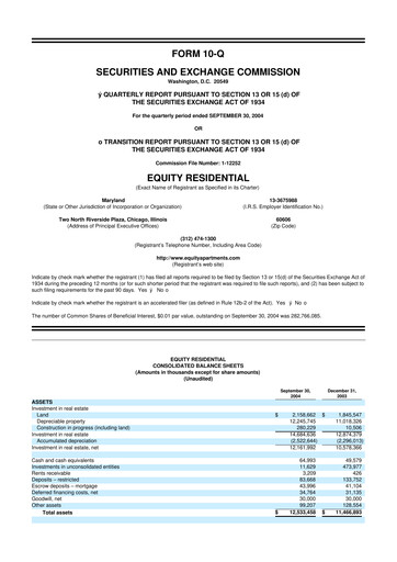 Thumbnail Equity Residential
 10-Q Quarterly Report FY 