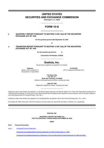 Thumbnail Exelixis 10-Q Quarterly Report FY 