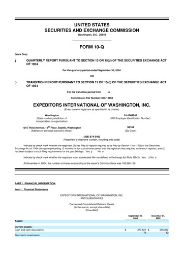 Thumbnail Expeditors International 10-Q Quarterly Report FY 