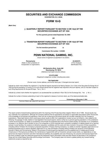 Thumbnail PENN Entertainment
 10-Q Quarterly Report FY 