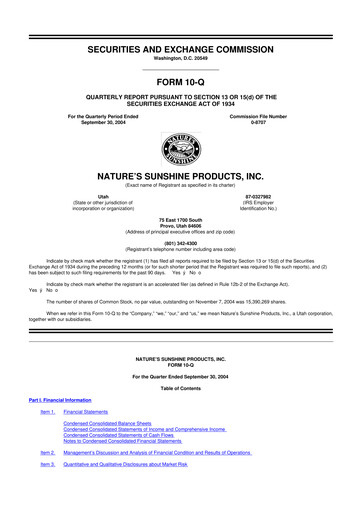 Thumbnail Nature's Sunshine Products 10-Q Quarterly Report FY 