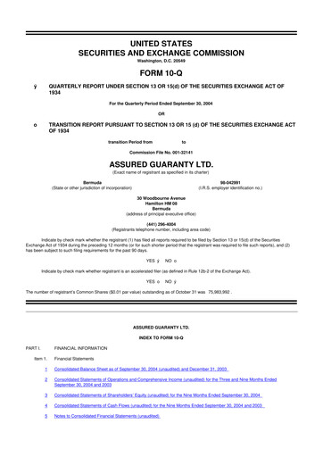 Miniature Assured Guaranty 10-Q Rapport trimestriel  