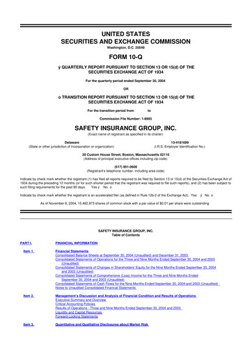 Thumbnail Safety Insurance
 10-Q Quarterly Report FY 