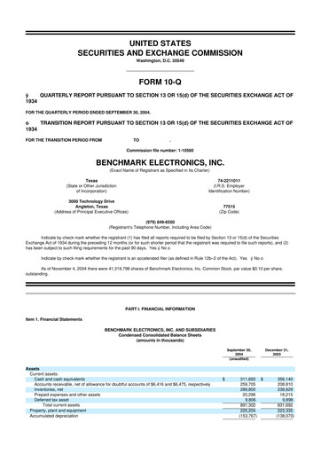 Vorschaubild Benchmark Electronics
 10-Q Quartalsbericht  