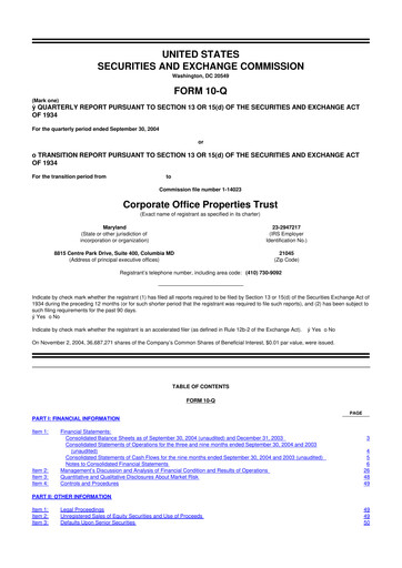 Miniature COPT Defense Properties 10-Q Rapport trimestriel  