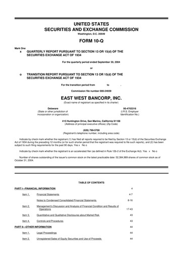 Thumbnail East West Bancorp
 10-Q Quarterly Report FY 
