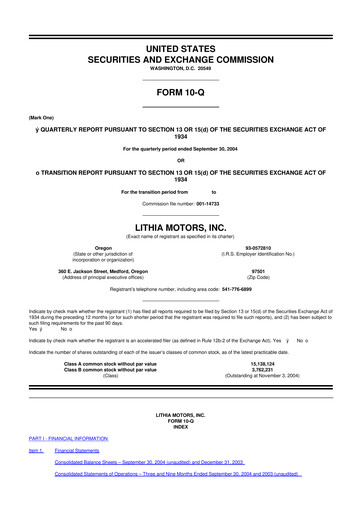 Thumbnail Lithia Motors 10-Q Quarterly Report FY 